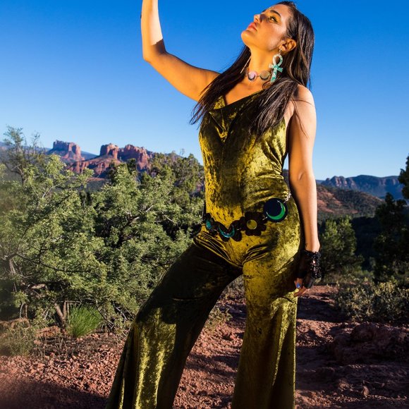 Emerald Green Velvet Hooded Jumpsuit - Warrior Within De… - Picture 2 of 6